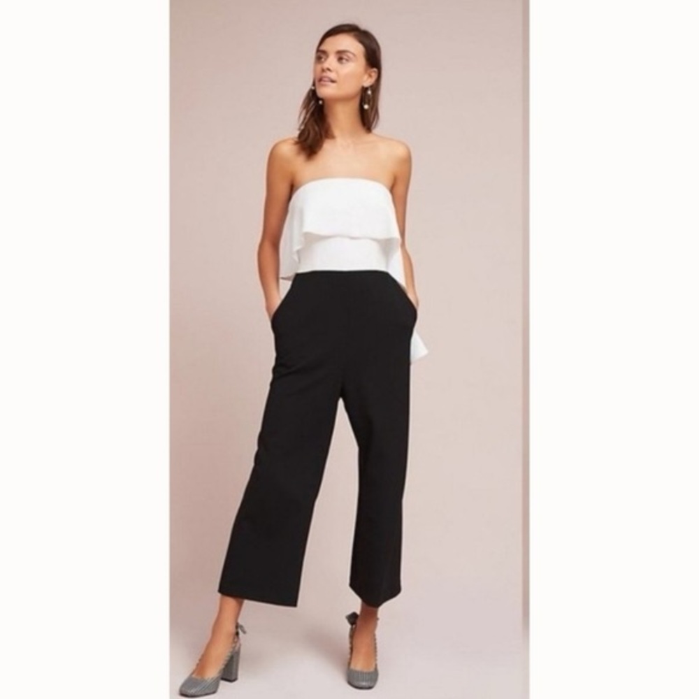 Donna Morgan Black and White Ruffle Jumpsuit From Anthropologie